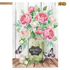 Mother's Day Roses House Flag Mason Jar Floral 28" x 40" Briarwood Lane