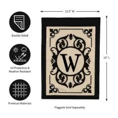 Evergreen Flag Cambridge Chic Letter W Monogram Applique Garden Flag - 12.5" Wide x 18" High