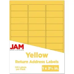 JAM PAPER Return Address Labels - Standard Mailing - 1 x 2 5/8 - Yellow - 120 Shipping Labels/Pack