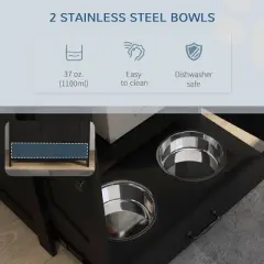 INFURNIC Pet Bowl Feeding Station with Hidden Bowls Storage Cabinet Adjustable Panel for Medium Dogs, Black, 23.6"*13.8"*31.5"