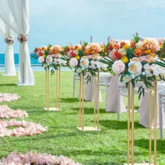 VEVOR 4PCS Gold Metal Column Wedding Flower Stand, 23.6inch High With Metal Laminate, Vase Geometric Centerpiece Stands, Cylindrical Floral Display