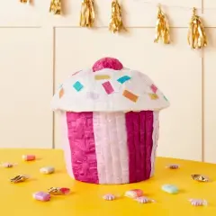 Cupcake Pinata - Spritz&trade;: Pink Party Decoration for Kids Birthday, 14" Paper Pi&ntilde;ata, No Assembly Required