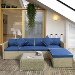 Outsunny 6 Pieces Outdoor PE Rattan Sofa Set, Sectional Conversation Wicker Patio Couch Furniture Set with Cushions and Coffee Table