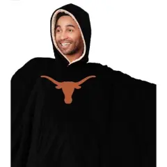 NCAA Texas Longhorns Team Color Bloncho with Logo Patch and Faux Shearling Inside Throw Blanket