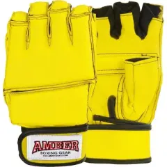 Amber Fight Gear Premium Leather Grappling Gloves &ndash; Enhanced Grip, Wrist Support, Breathable Comfort for MMA & Clinch Fighting, Yellow, Large