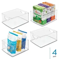 iDesign Stackable Pantry Storage Bin with Handles, Set of 4, Clear, Made in USA