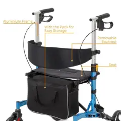 Whizmax Rolling Walkers for Seniors with Widen Seat, Lightweight Aluminium Frame Rollator Walker with Dual Braking System/Thick Backrest/ 4 Wheels