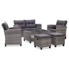 vidaXL 6 Piece Outdoor Sofa Set with Cushions, Poly Rattan Patio Furniture - Weather-Resistant, Removable Covers, Dark Gray