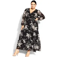 Women's Plus Size Mini Bouquet Maxi Dress - Black | CITY CHIC