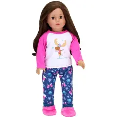 Sophia&rsquo;s Moose Print Winter Pajamas & Fuzzy Slipper Set for 18&rdquo; Dolls, Blue/Pink