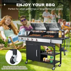 ELJGET Charcoal & Propane Gas Grill Combo with Side Burner & Porcelain-Enameled Cast Iron Grate, Dual Fuel Barbecue Grill for Outdoor, Patio