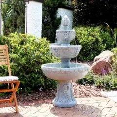 Sunnydaze 53"H Electric Fiberglass and Resin 4-Tier Lion Head Design Outdoor Water Fountain