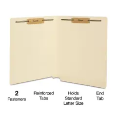 MyOfficeInnovations Manila End-Tab Fastener Folders with Reinforced Tabs Letter Size 50/BX 807785