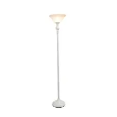 1 Light Torchiere Floor Lamp with Marbleized Glass Shade White - Elegant Designs