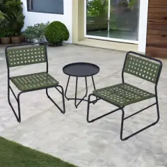 Kinger Home 3-Piece Outdoor Patio Bistro Table and Chairs Set of 2, Rattan Wicker Cast Aluminum Patio Furniture, Green