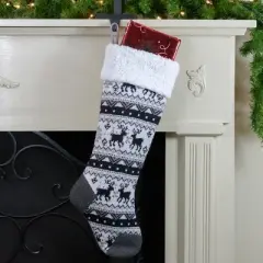 Northlight 21" Black, Gray and White Rustic Lodge Knit Christmas Stocking with High Pile Fleece Cuff