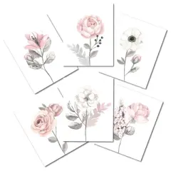 Lambs & Ivy Watercolor Floral Unframed Nursery Child Wall Art 6pc - Pink/Gray