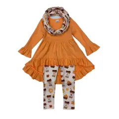 Girls But First, Pumpkin Sweets Tunic, Legging & Scarf Set - Mia Belle Girls