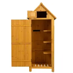 MOEPISY 30.3 inches L X 21.3 inches W X 70.5 inches H Outdoor Storage Cabinet Tool Shed Wooden Garden Shed Natural