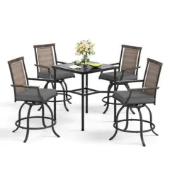 Captiva Designs 5pc Outdoor Patio Metal Bar Height Table & Bar Swivel Chair with Cushion and Armrest