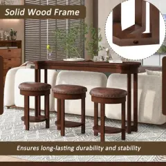 ORRD 4-Piece Bar Table Set with 3 PU Stools, Solid Wood Counter Height Dining Set for Kitchen, Living Room & Small Spaces,Espresso