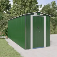 vidaXL Garden Shed Green Galvanized Steel Large Garden Shed - 75.6" x 205.9" x 87.8"