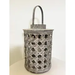 Essential Decor & Beyond 14.5&rdquo; Distressed Gray Bamboo Lantern With Handle