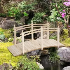 Outsunny 7.5' Fir Wood Garden Bridge Arc Walkway with Side Railings, Perfect for Backyards, Gardens, & Streams