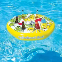 Pool Central 29&rdquo; Yellow, White and Green Inflatable 6 Beverage Refreshment Float