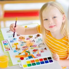 merka Kids Toddler Silicone Placemat for Dining Table - Alphabet Letters, Numbers, Shapes and Colors Set of 4