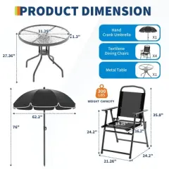 6 Pieces Outdoor Dining Set With Umbrella, Patio Table and 4 Folding Chairs With Umbrella, Garden Patio Furniture Set With Umbrellas, Tempered Glass