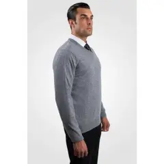 JENNIE LIU Men's 100% Pure Cashmere Long Sleeve Pullover V Neck Sweater