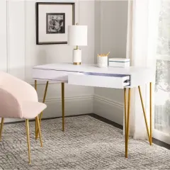 Pine Two Drawer Desk - White/Gold - Safavieh