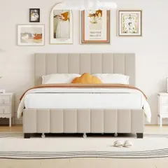Queen Size Platform Bed, Velvet Upholstered Bed Frame with 2 Drawers and Twin XL Trundle Bed -ModernLuxe