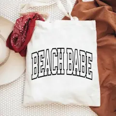 City Creek Prints Beach Babe Varsity Canvas Tote Bag - 15x16 - Natural