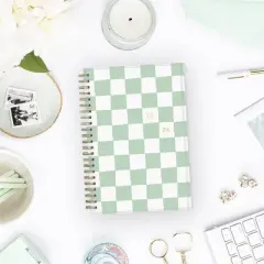 Blue Sky Brook Gossen Planner PP with Zip Pouch 5"x8" Weekly/Monthly Wirebound (15 Month) Green Check Undated