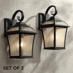 John Timberland Mosconi Rustic Outdoor Wall Lights Fixture Set of 2 Textured Black 15" Clear Seedy Glass for Post Exterior Barn Deck House Porch Yard
