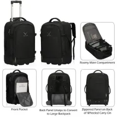 Hynes Eagle 4 in 1 Luggage Set, 22" Trolley Backpack + 20L Daypack + 3-Piece Packing Cube Set + Fanny Pack