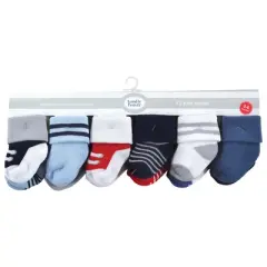 Luvable Friends Baby Boy Newborn and Baby Terry Socks, Red Navy Sneakers 12-Pack