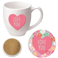 Courtside Market Candy Hearts Pink 16 oz Mug & Ceramic Coaster Set