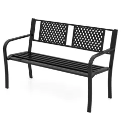 Costway Outdoor Bench 50 Inches Garden Bench with Patterned Backrest and Curved Armrests