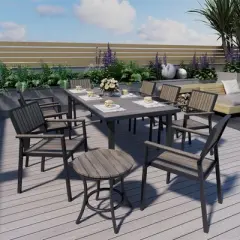 Pamapic 10-Piece Aluminum Outdoor Patio Dining Set with Rectangle Table, Small Side Table and 8-Stackable Chairs