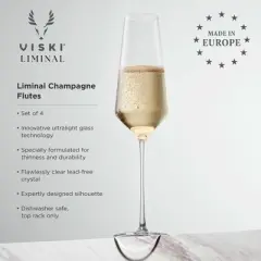 Viski Liminal Crystal Flutes, Ultrathin Clear Drinking Glasses, Thin & Lightweight, Elegant Glassware for Champagne, Wines & Cocktails, 9 oz, Set of 4