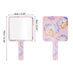 Unique Bargains Floral Square Handheld Mirror Pink Purple Yellow 1 Pc