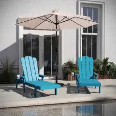 Flash Furniture Sonora Set of 2 Commercial Grade Adjustable Adirondack Loungers with Cupholder, All-Weather Indoor/Outdoor Recycled HDPE Lounge Chair