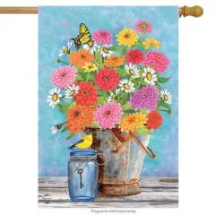 Zinnias Spring House Flag Floral Bucket 28" x 40" Briarwood Lane