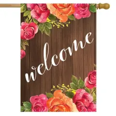 Welcome Floral Farmhouse Spring House Flag Roses Rustic 28" x 40" Briarwood Lane