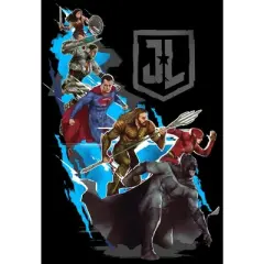 Justice League Movie Group Character Art Black T-shirt Toddler Boy to Youth Boy