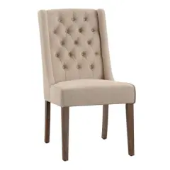 Set of 2 Old Town Chestnut Finish Wingback Button Tufted Dining Chairs - Inspire Q