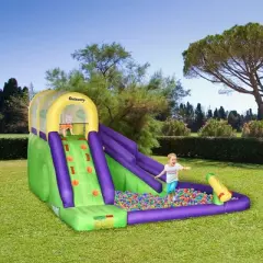 Outsunny 5-in-1 Inflatable Water Slide, Kids Castle Bounce House with Slide, Basket, Pool, Water Cannon, Includes Carry Bag, 680W Air Blower